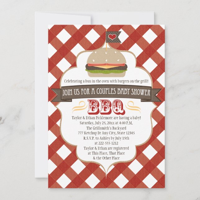 Burger Couples BBQ Baby Shower Invitations (Front)