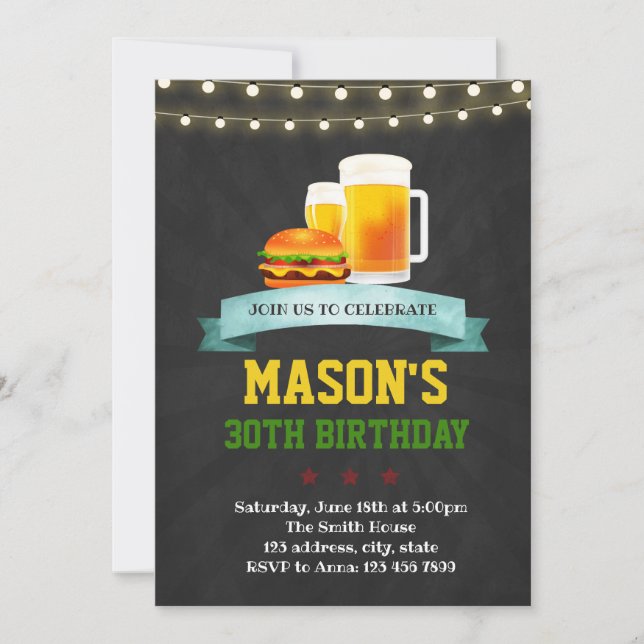 Burger de bière invitation fête d'anniversaire (Devant)