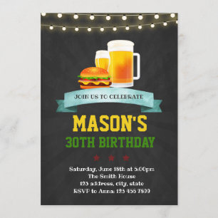 Burger de bière invitation fête d'anniversaire