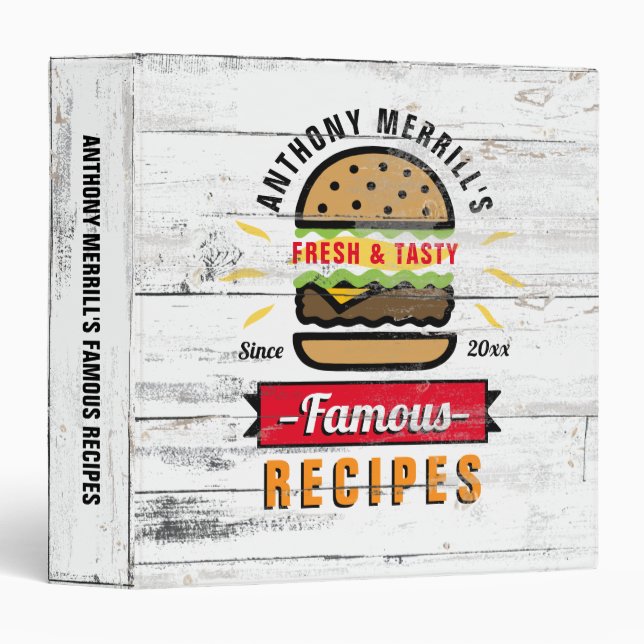 Burger Famous Recipes Custom Name Binder (Front/Spine)