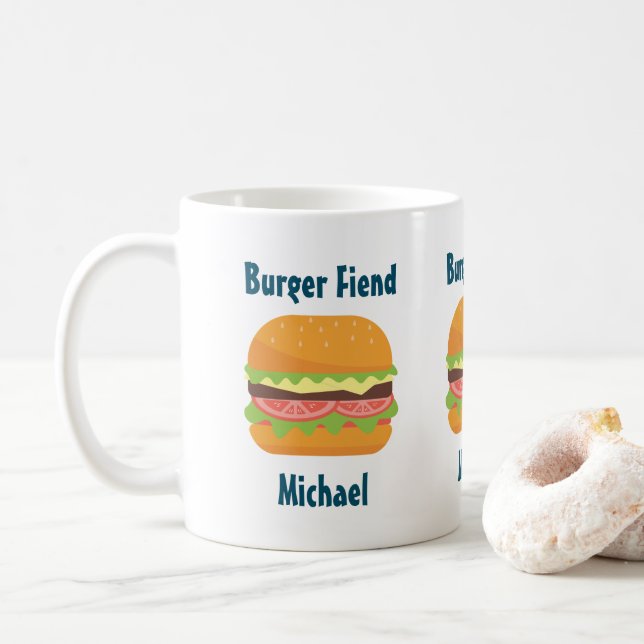 Burger Fiend Hamburger Illustration Custom Coffee Mug (With Donut)