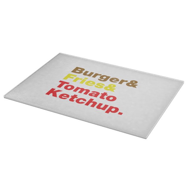 Burger & Fries & Tomato Ketchup. Cutting Board (Corner)