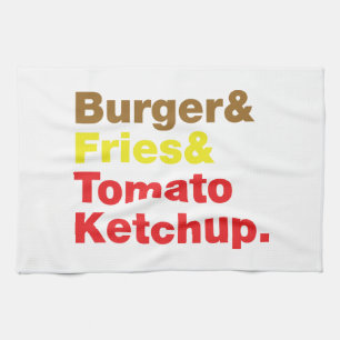 Burger & Fries & Tomato Ketchup. Kitchen Towel