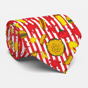 Burger Hot Dog Condiments Diner Food Patterned Tie