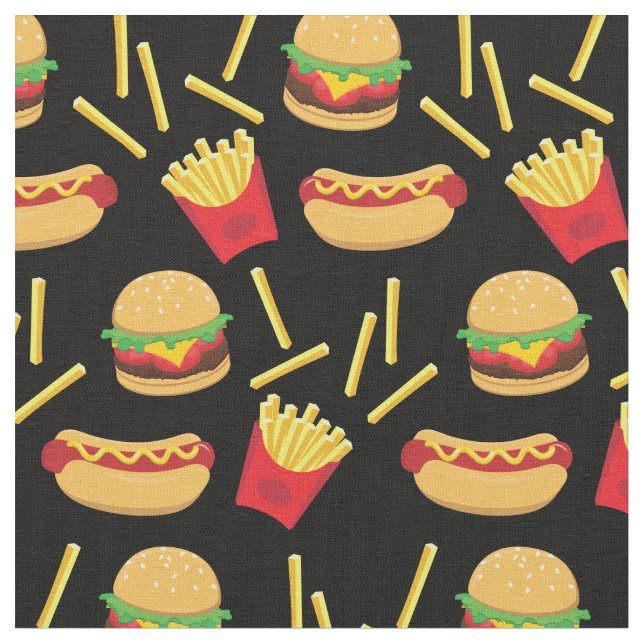 Burger Hot Dog Fries Fabric (Close Up)