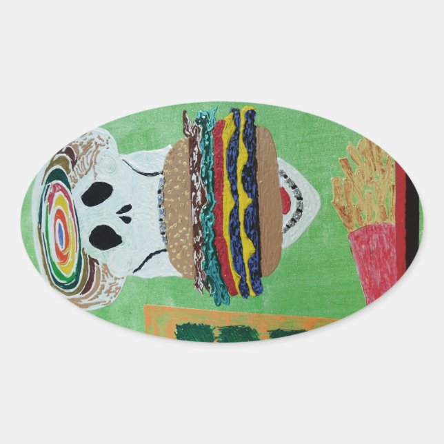 Burger in fries in paradise  oval sticker (Front)