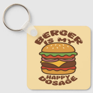 Burger is my happy dosage vintage quote keychain