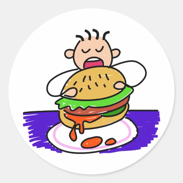 Burger Kid Classic Round Sticker (Front)