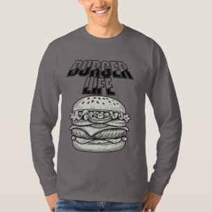 Burger Life T-Shirt – Retro Line Art Cheeseburger 