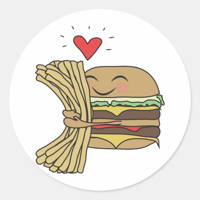 Burger Loves Fries Classic Round Sticker (Front)