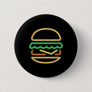 Burger Neon - Style Of A Clic 80s Retro Neon Sign 2 Inch Round Button