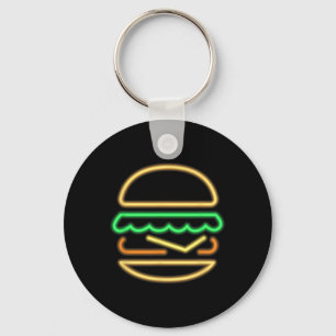 Burger Neon - Style Of A Clic 80s Retro Neon Sign  Keychain