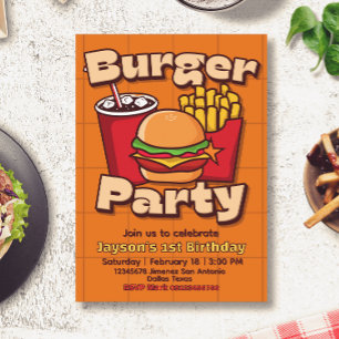Burger Party Boy Birthday Invitation