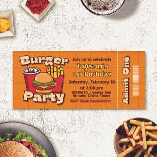 Burger Party Boy Birthday Ticket Invitation