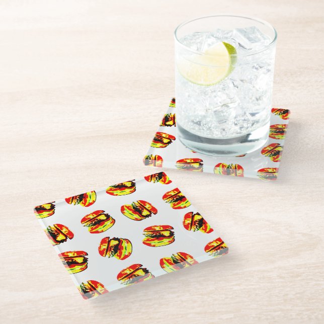 Burger Pattern Glass Coaster (Angled)