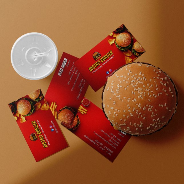 Burger Restaurant Business | Minimalist Bright Red Business Card (Creator Uploaded)
