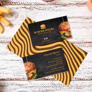 Burger Restaurant Business | Minimalist Dark Wood Card