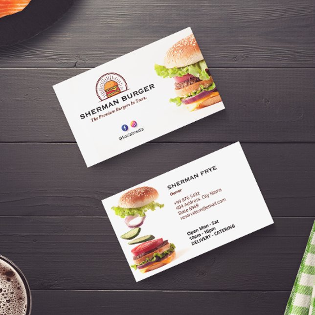 Burger Restaurant Business | Minimalist White Business Card (Creator Uploaded)
