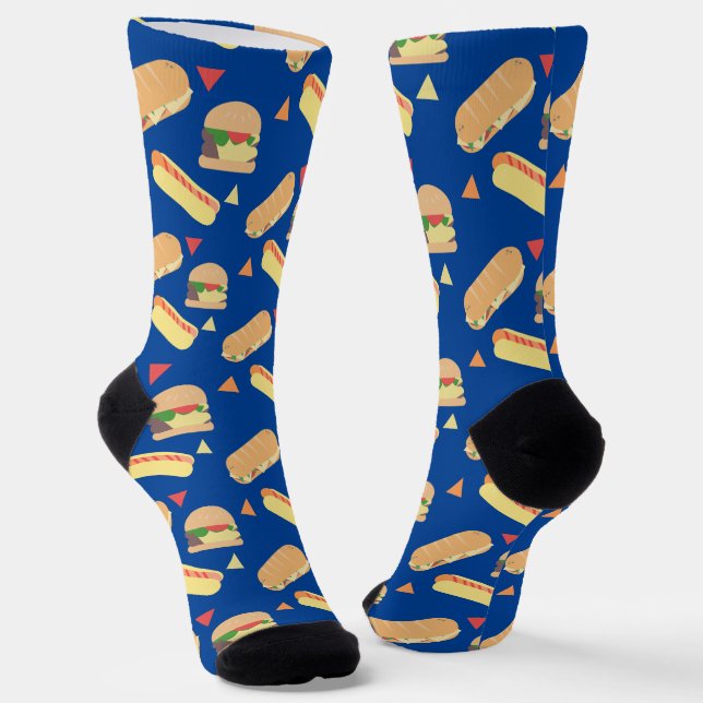 Burger Sandwich Party Restaurant Pattern Socks (Angled)