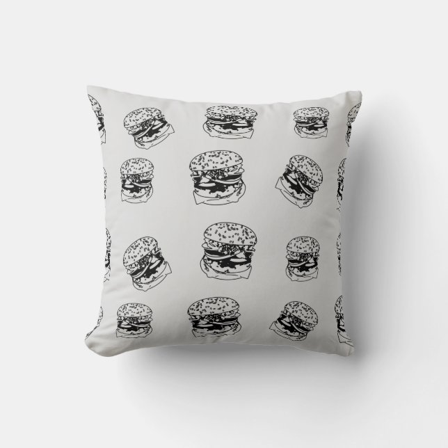 Burger Shop Style Pattern Throw Pillow (Front)