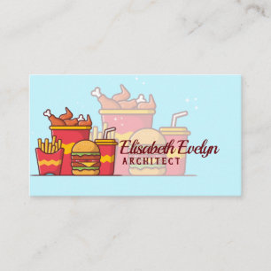 Burger with fried chicken, french fries and soda c business card