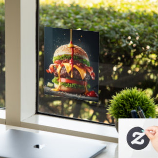 Burger with splashing sauce window cling