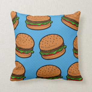 Burgers all over funny pillow