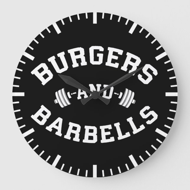 Burgers and Barbells - Lifting Workout Motivation Large Clock (Front)