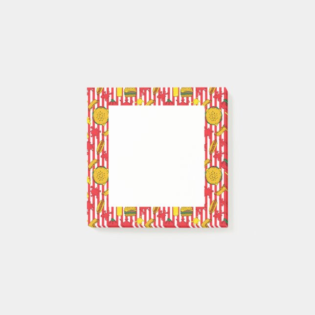 Burgers and Hot Dogs Fast Food Red Stripes Design Post-it Notes (Front)