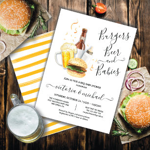 Burgers Beer and Babies Baby Shower Invitation