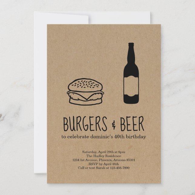 Burgers & Beer Bachelor/Birthday Party Invitation (Front)