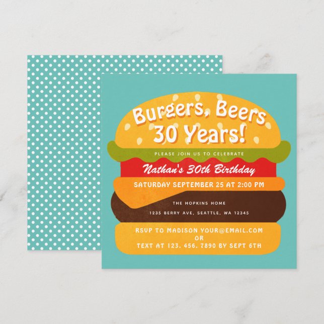 Burgers, Bières Invitation Anniversaire (Devant / Derrière)