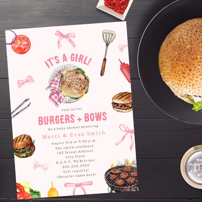Burgers + Bows Cookout Girl Baby shower Invitation (Créateur téléchargé)