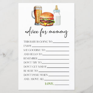 Burgers Brews Advice For Mommy Baby Shower Game