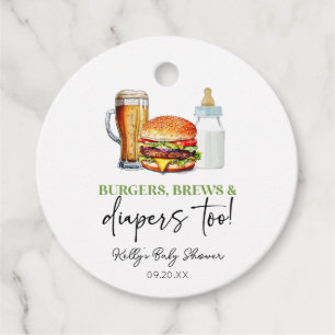Burgers Brews and Diapers Too! Baby Shower Favour Tags