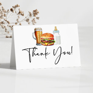 Burgers Brews and Diapers Too! Baby Shower Thank You Card