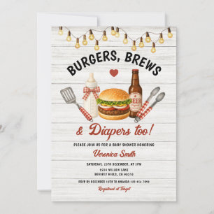 Burgers, Brews & diapers too Baby Shower BBQ Invitation