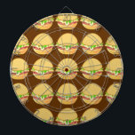 Burgers Dartboard<br><div class="desc">This fun design features multiple hamburgers on a brown background.</div>