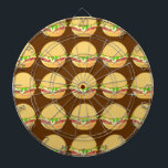 Burgers Dartboard<br><div class="desc">This fun design features multiple hamburgers on a brown background.</div>