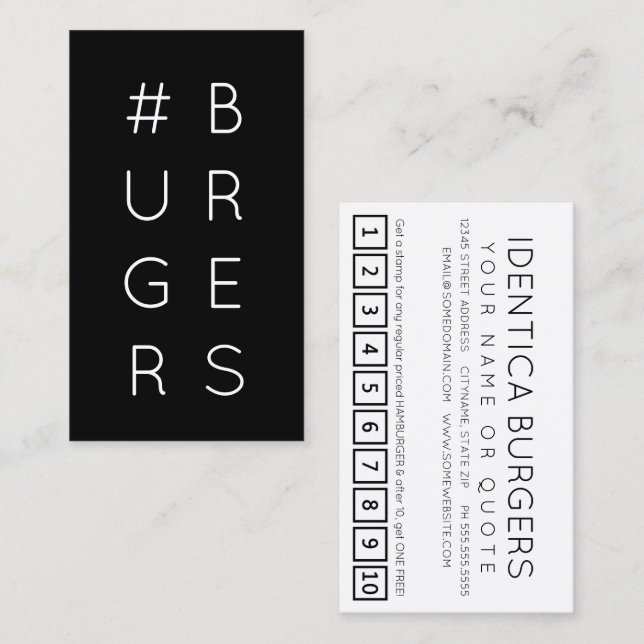 #BURGERS hashtag loyalty punch card (Front/Back)