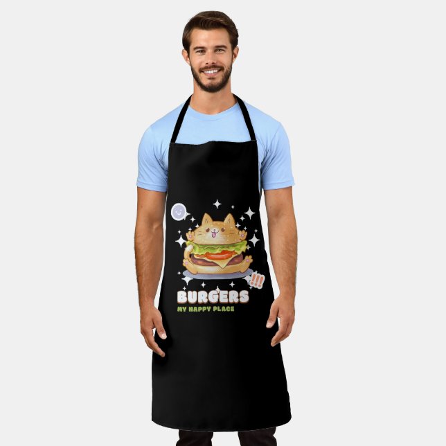 Burgers My Happy Place Apron (Worn)