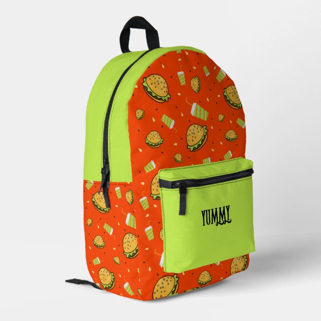 Burgers pattern printed backpack (Back Corner Left)