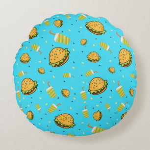 Burgers pattern round pillow