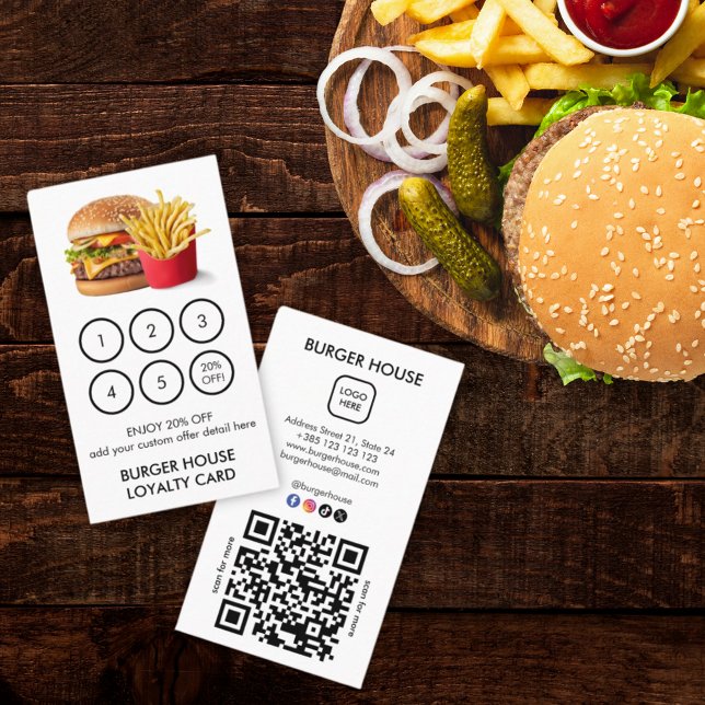 Burgers Restaurant QR Code Minimal Loyalty Card  (Creator Uploaded)