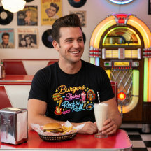 Burgers Shakes Rock 'n' Roll Neon Diner Graphic