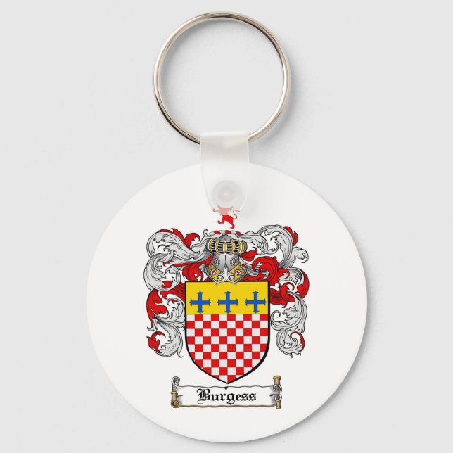 BURGESS FAMILY CREST -  BURGESS COAT OF ARMS KEYCHAIN (Front)