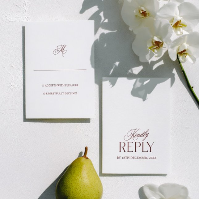 Burgindy & White Minimalist Wedding  RSVP Card (Burgindy & White Minimalist Wedding RSVP Card)