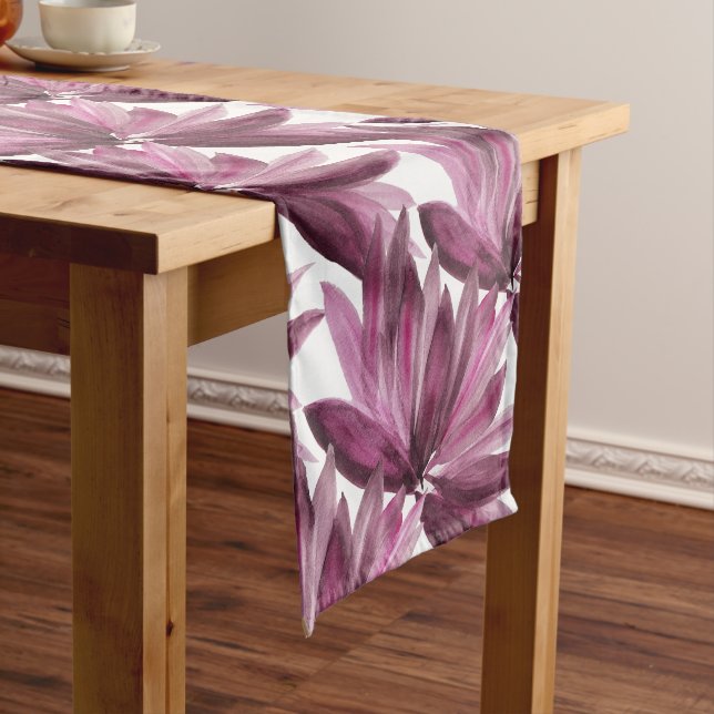 Burgubdy Dream Leaves Watercolor Pattern Long Table Runner (In Situ)