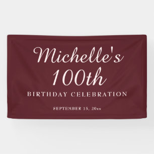 Burgundy 100th Birthday Party Banner