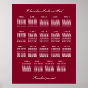 Burgundy 19 Table Wedding Seating Chart Poster